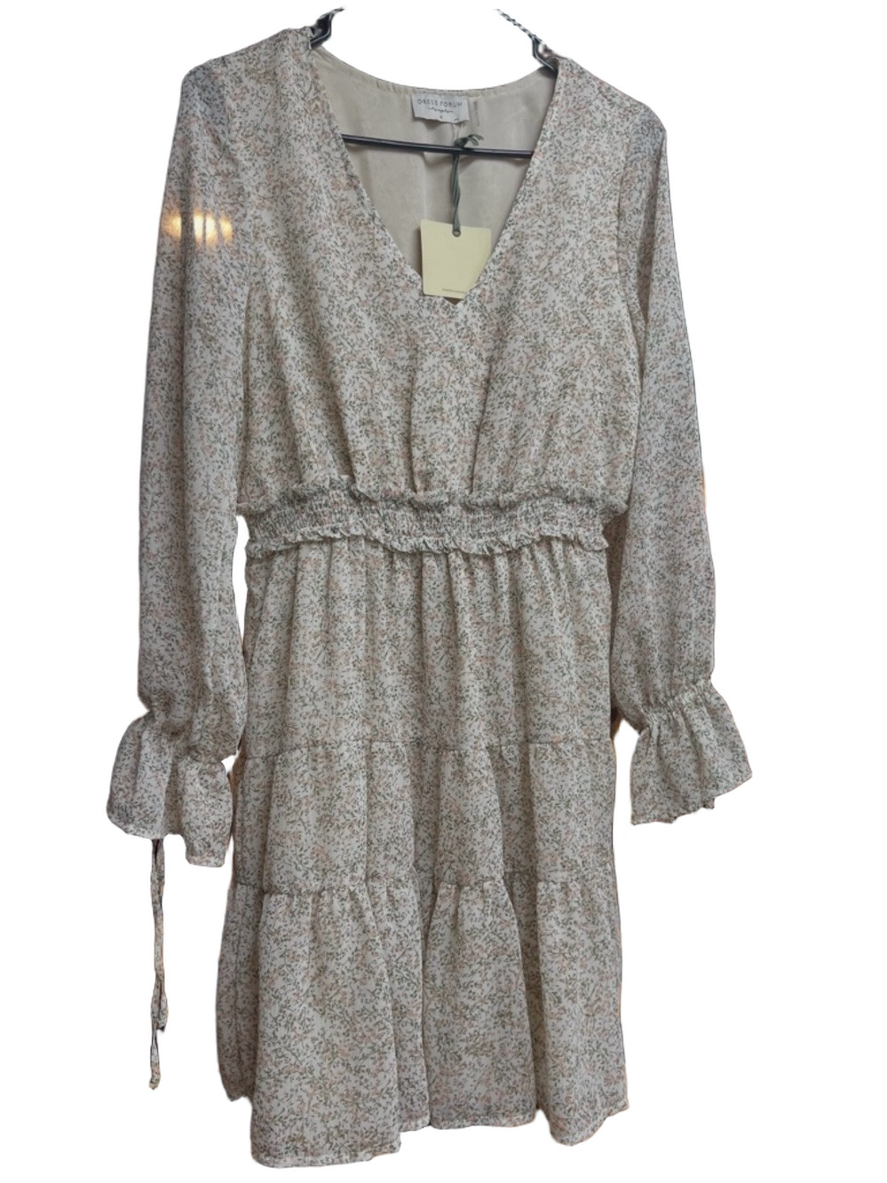 Dress Forum - Cream Floral Tiered Long-Sleeve Dress